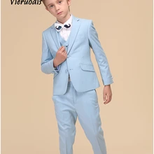 Небесно-голубые свадебные костюмы для мальчиков детские смокинги, детские костюмы для ужина, торжественный праздничный костюм