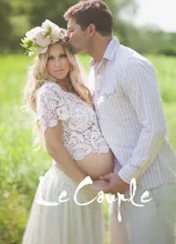 Photographie de maternité Fantaisie Accessoires Dentelle Tops et Jupe Ensembles 2016 Vêtements Enceintes D’été Dentelle Chemises et Mousseline de Soie Jupe Ensembles