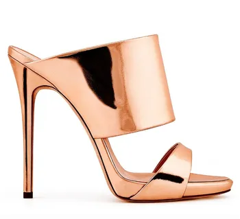 

Plus Size Slingback Women Mules Shoes Open Toe Patent Leather High Heels Woman Slippers Cut Outs Elegant Outdoor Ladies Slippers