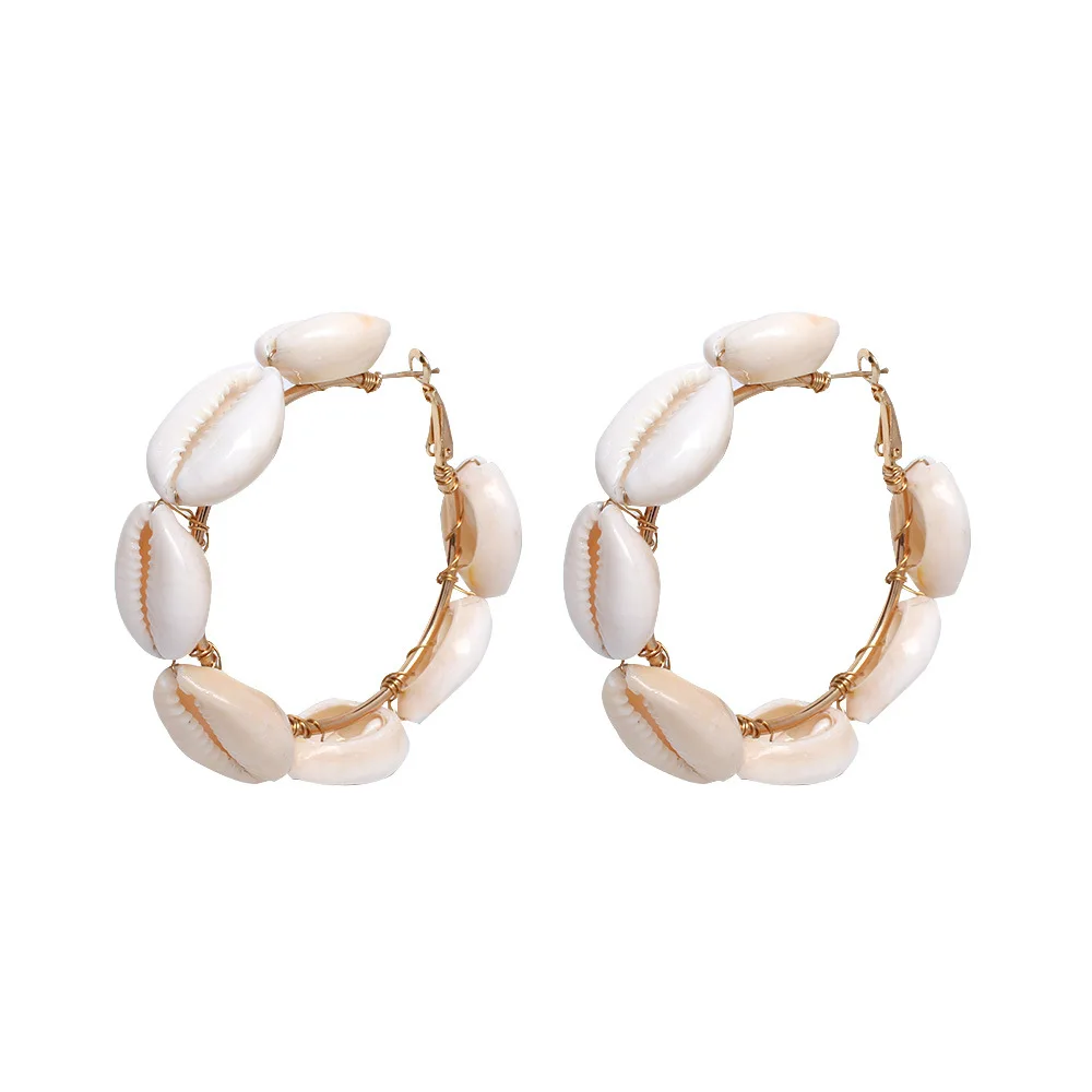

Boho Summer earrings sea shell hoop Earrings For Women Girls Big Conch Earrings 2019 bohemian beach holiday jewelry