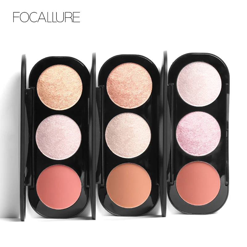 

FOCALLURE 3 Colors Bronzer Highlighters Blush Highlighter Palette Face Shimmer Highlight Powder Brighten Contour Makeup