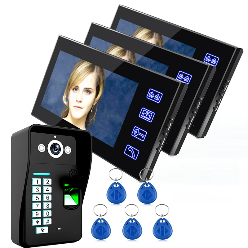 Free Shipping!Ennio Touch Key 7\ Lcd Fingerprint Video Door Phone Intercom System Wth 1 Camera + 3Monitor Free Shipping!Ennio Touch Key 7\ Lcd Fingerprint Video Door Phone Intercom System Wth 1 Camera + 3Monitor