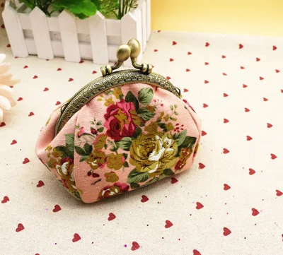 Ретро Винтаж цветочный портмоне Для женщин леди маленький Бумажник Засов кошелек клатч Kawaii Сумка кошельки холст монеты девушки кошелек держатель для карт - Цвет: Pink floral
