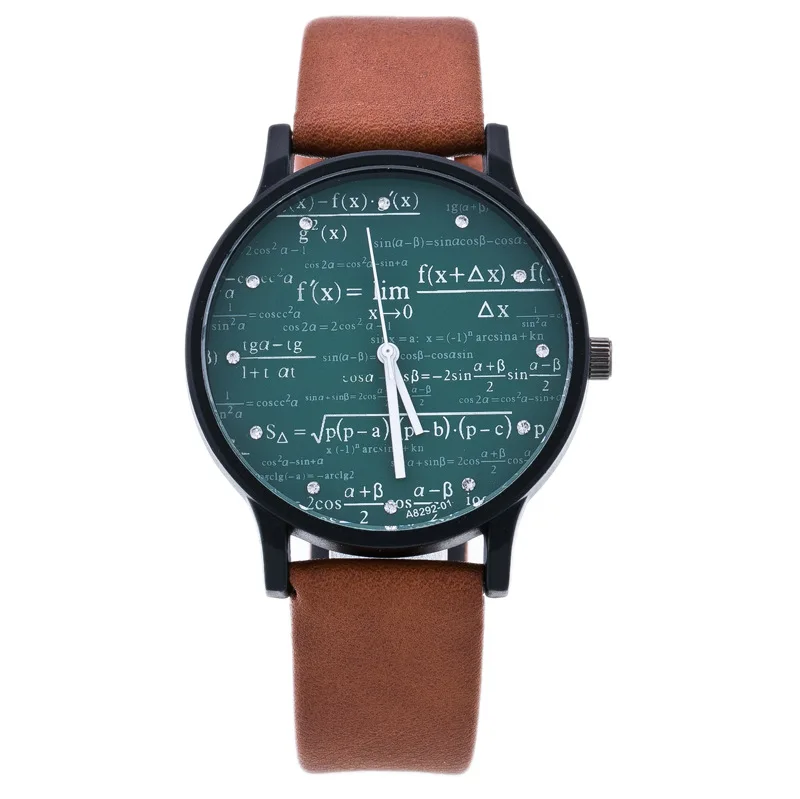 Fashion Design Unisex Watch Men Women Leather Strap Function Equation Pattern Casual Quartz Wristwatch Students Elegant Clock
