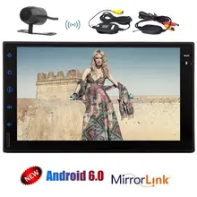 two 2 Din Car Stereo with Android 6.0 Quad Core In Dash GPS Navigation Auto FM AM Radio WiFi Mirrorlink +Wireless Backup Camera