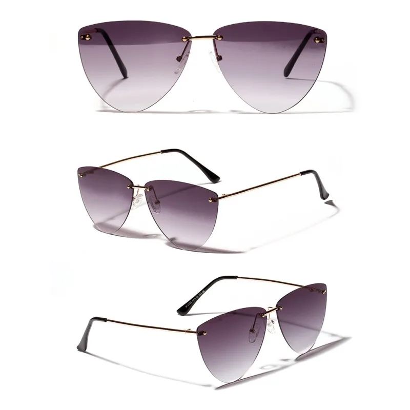 Gafas De Sol модные бескаркасные кошачий глаз бескаркасные Солнцезащитные очки женские прозрачные цветные линзы - Цвет линз: Серый