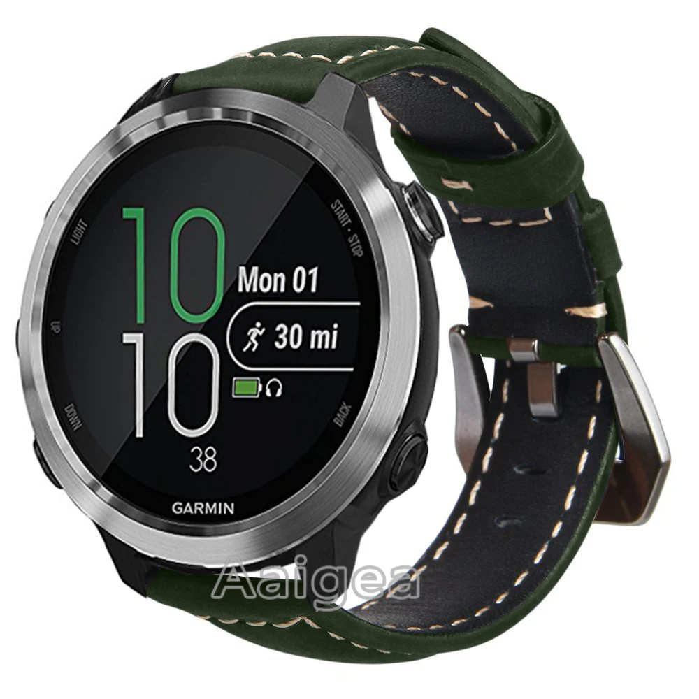 Ремень из натуральной кожи замена часы ремешок для Garmin Forerunner 645 Смарт-часы Crazy Horse Classic Silver Твердые пряжки группа - Цвет: Army green