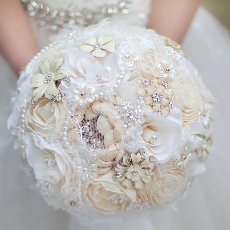  Perhiasan  kreatif bunga  kering buket pengantin gading 