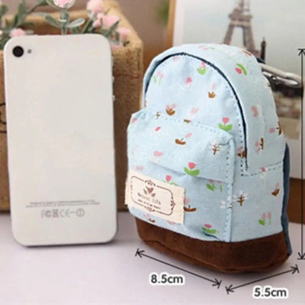

Canvas Small Wallet Case Coin Card Backpack Flower Purse Zipper Bag Pouch