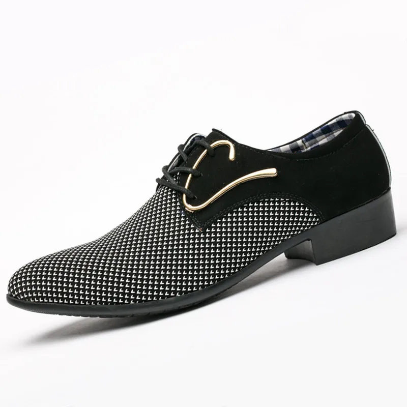 

Luxury Brand Leather Concise Men Business Dress Pointy Plaid Black Shoes Breathable Formal Wedding Basic Shoes Men 2018 loafers