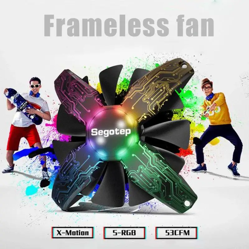 

4Pin RGB Lamp Effect Chassis Cooling Fan Quiet Frameless Cooler 1200RPM±10% Quiet Speed Hydraulic Bearing for Desktop Computer