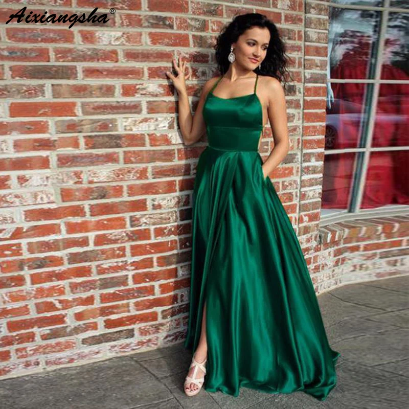 emerald green slit dress