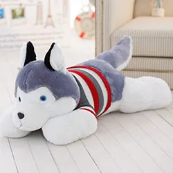 Одетый хаски кукла Свитер в полоску мягкие Хаски лежа Plushie игрушка серая собака Животные, детям, подарок на день рождения 40/50/70/100 см - Цвет: Gray