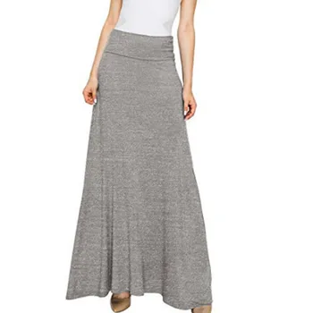 

Women Summer Middle Waist Maxi Skirts Pleated Long Gypsy Stretchy OL Casual Skirts