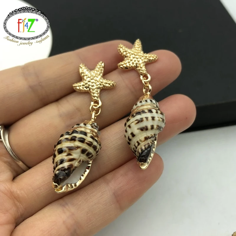 

F.J4Z Hot Summer Earrings for Women Golden Alloy Seastar Nature Seashell Dangle Earring DropShipping Beach Jewelry Wholesale