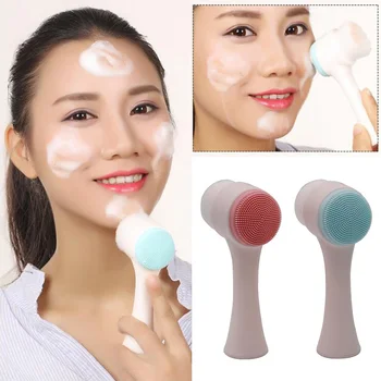 

Double Side Silicone Facial Cleanser Brush Portable Size 3D Face Cleaning Vibration Massage Face Washing Product Skin Care Tool
