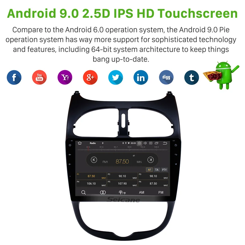 Excellent Seicane Android 9.0 9 inch Car Autostereo for 2000-2016 PEUGEOT 206 Head unit GPS Navi Radio SWC Bluetooth FM Mirror Link Wifi 1