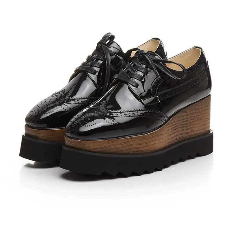 Mirror Patent Leather Womes Pumps Square Toe Lady Platform High Heels Brogues Shoes College Casual Wedegs Oxford Shoes For Woman (7)