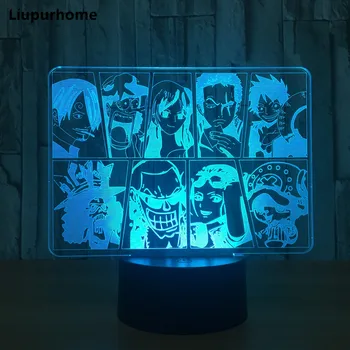 

One Piece Team Night Light Luffy Sanji Zoro Nami 3D Illusion Table Lamp Color Changing Luminaria Touch Lights 3D03
