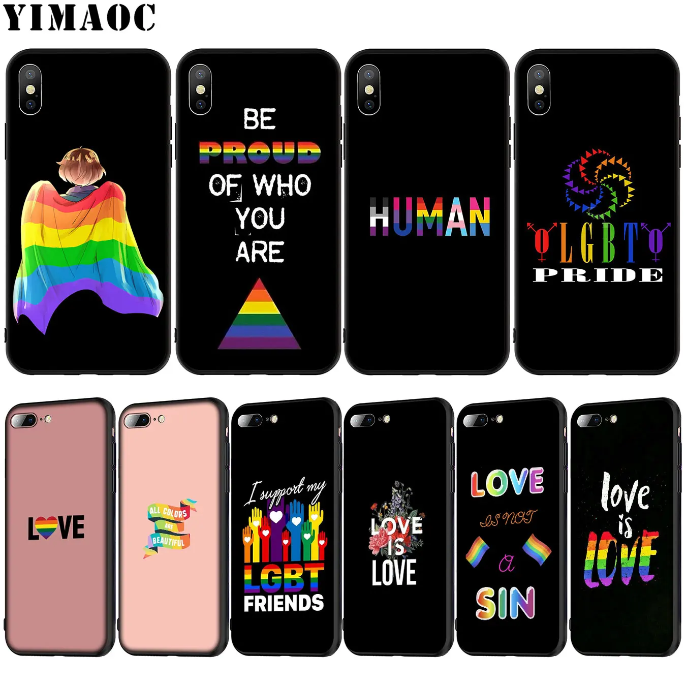 

YIMAOC LGBTQ LGBT love is Love Soft Silicone Phone Case for iPhone XR X XS Max X 6 6S 7 8 Plus 5 5S SE Black TPU Cover