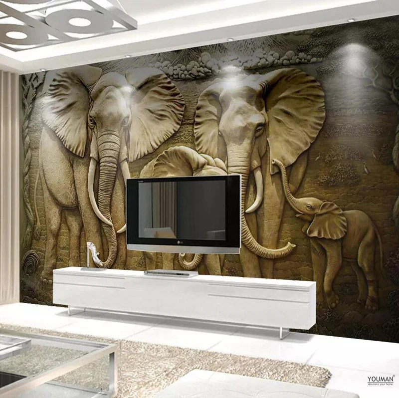 Обои YOUMAN 3 d Настенные обои для телевизора Фреска для ТВ фон золотой слон домашний Декор Спальня Фото Фреска обои дизайн