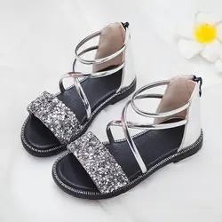 Новые летние детские сандалии лето милые сандалии с блестками обувь принцессы с открытым носком для девочек