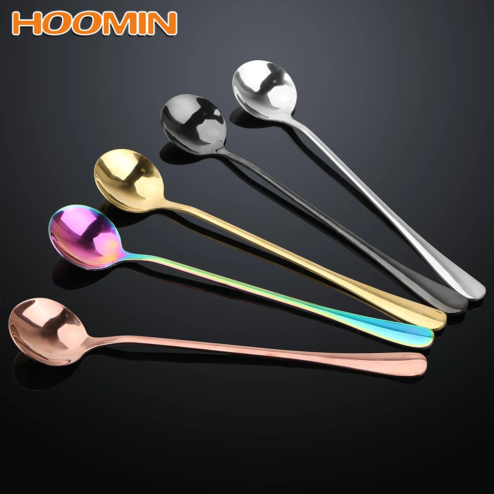 

HOOMIN Home Kitchen 18.5 CM Ice Coffee Spoon Tableware Spoon Round Shape Long Handle Spoon Stainless Steel