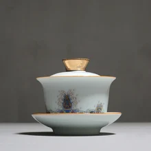 Керамическая эмаль окрашенная Gaiwan трехсекционная чаша синие и белые фарфоровые пиалы для чая кунг-фу чайная посуда чайная церемония аксессуары