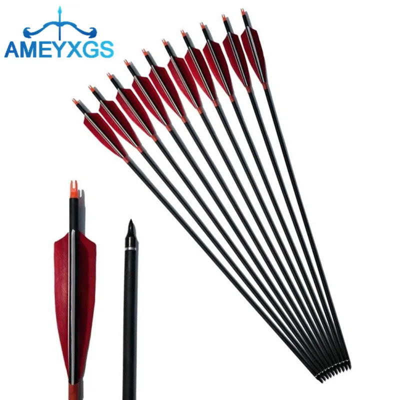 

12Pcs Archery Carbon Arrow Spine 500 With 5" Turkey Feather Point Broadhead For Outdoor Hunting Shooting Training Accessories