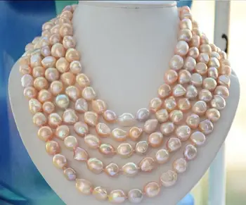 

Hot sale wholesale >natural 10-12 mm south sea multicolor gold pink pearl necklace 100inch
