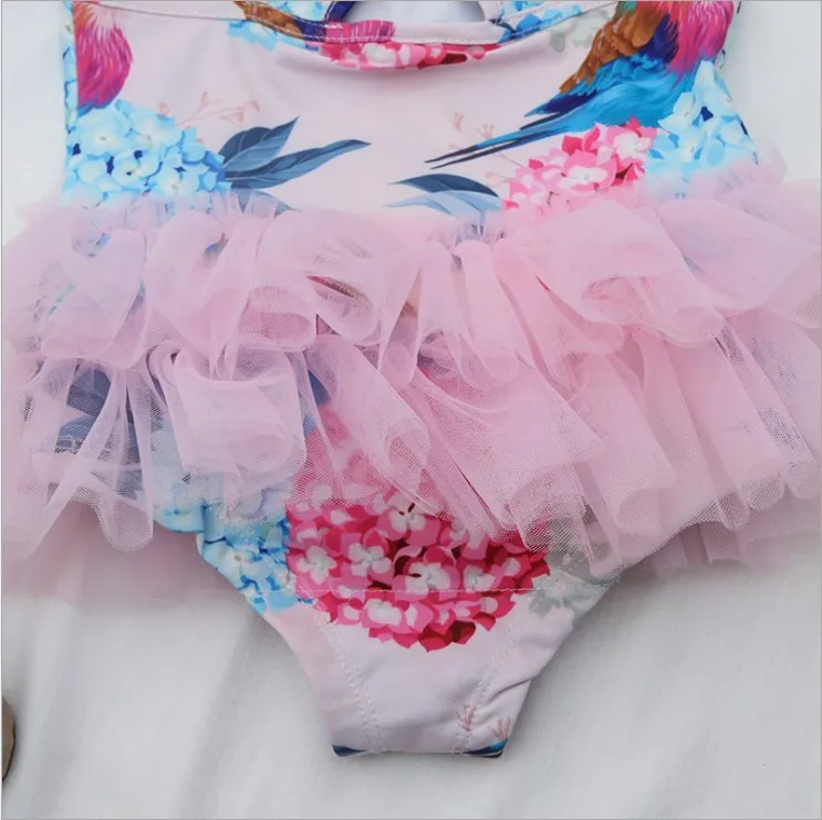 Летний балетный купальный костюм с пачкой, детский цветочный узор, Ins, модный детский купальник для девочек с шапкой, купальный костюм, корейский