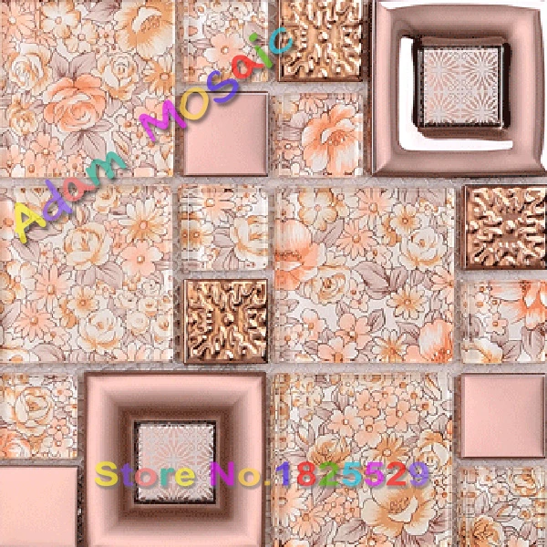 花のガラスモザイクタイルキッチンbacksplashのピンクタイル浴室の壁アートデコタイル地下鉄材料 Pink Tile Bathroom Kitchen Backsplashtiling Kitchen Backsplash Aliexpress