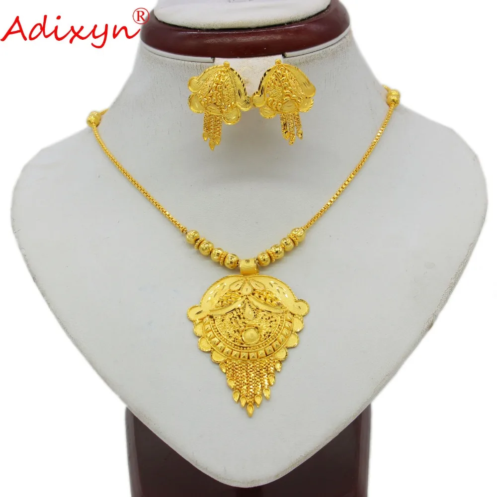 

Adixyn New Dubai Gold Earrings/Chokers Chain Jewelry sets for Women Gold Color African/Nigeria Jewellery Gifts N09164