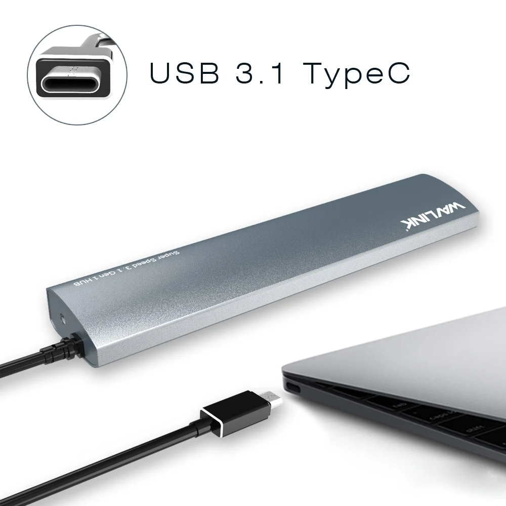 Wavlink USB 3,1 Тип с разъемами типа C и 7 Порты USB 3,0 концентратор высокой Скорость Алюминий сплав USB-C Тип C кабель док-станция USB 5V 4A для компьютера, ноутбука