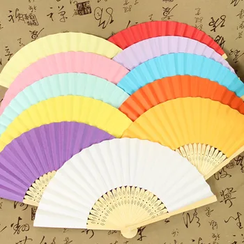 

Wholesales 10PCS Folding Hand Held Bamboo Paper Fans 9 Colors Available Pocket Fan for Party DIY Decorations