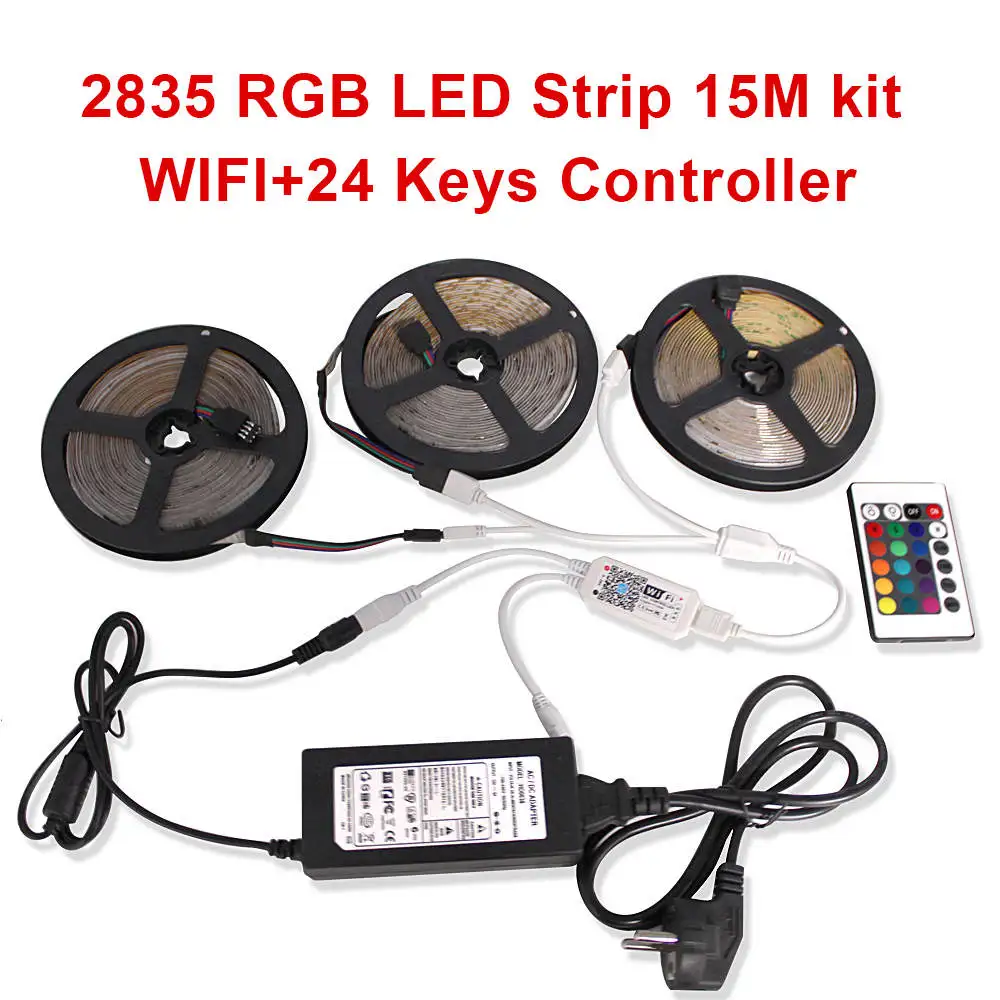 SMD 2835 RGB Светодиодные ленты Wi-Fi Водонепроницаемый 15 M 10 м светодиод ленты Тира светодиодный 12 V 220 V неоновый свет светодиодный полосы с контроллером DC12V адаптер - Испускаемый цвет: 15m 2835 Wifi Set