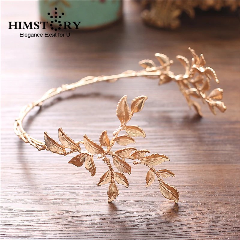 HIMSTORY Vintage Gold Baroque Leaf Headbands Crowns Wedding Hair