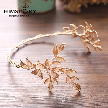 

HIMSTORY Vintage Gold Baroque Leaf Headbands Crowns Wedding Hair Accessories Bridal Jewelry Leaf Headpieces tiaras