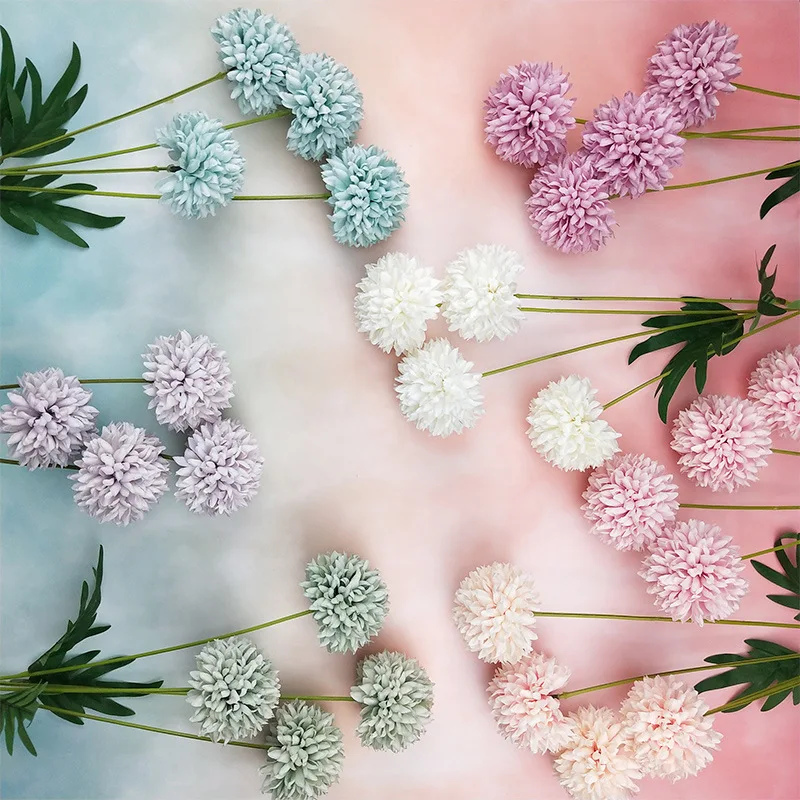 

3pcs Artificial Flower Pompom Dandelion Fake Flower Plant Indoor Living Room Decoration Wedding Party Home Decoration