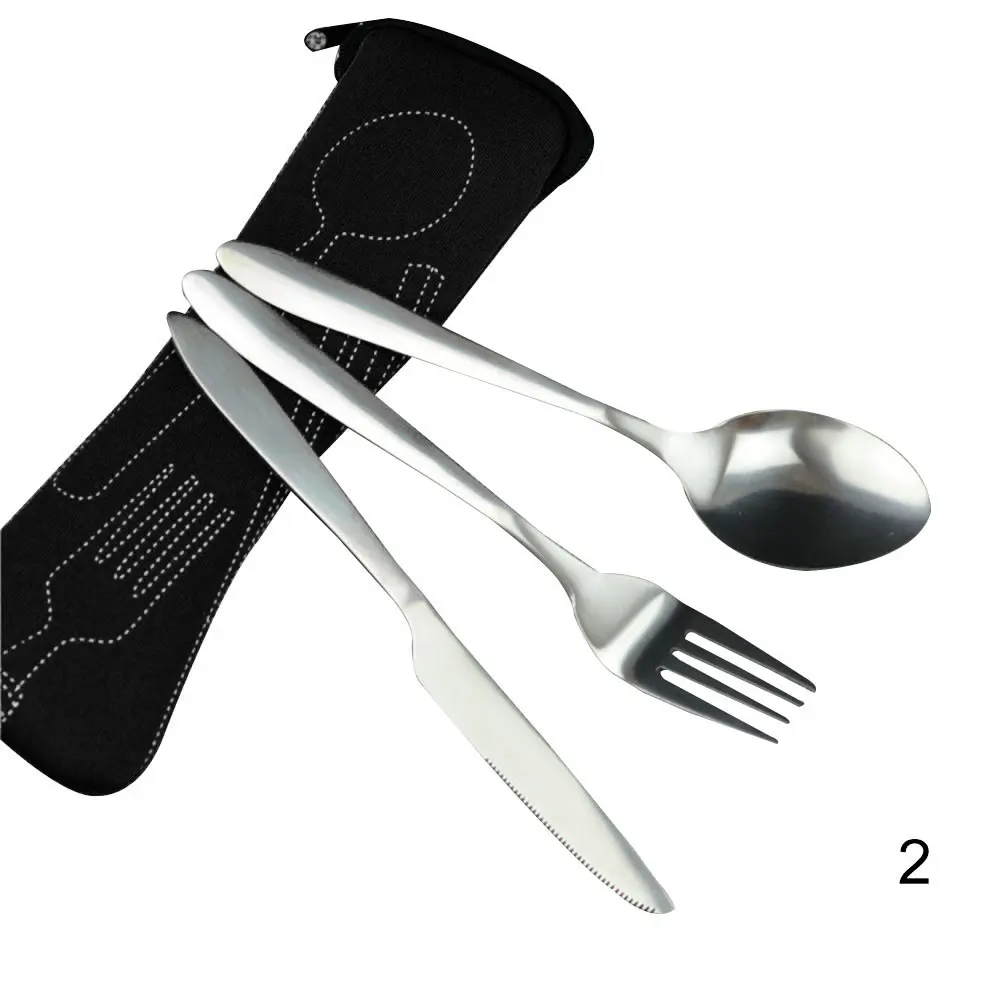 Многоразовая посуда для приготовления пищи и путешествий, чехол, вилка, ложка, набор с ножами, офисные принадлежности для кемпинга HYD88 - Цвет: black 2