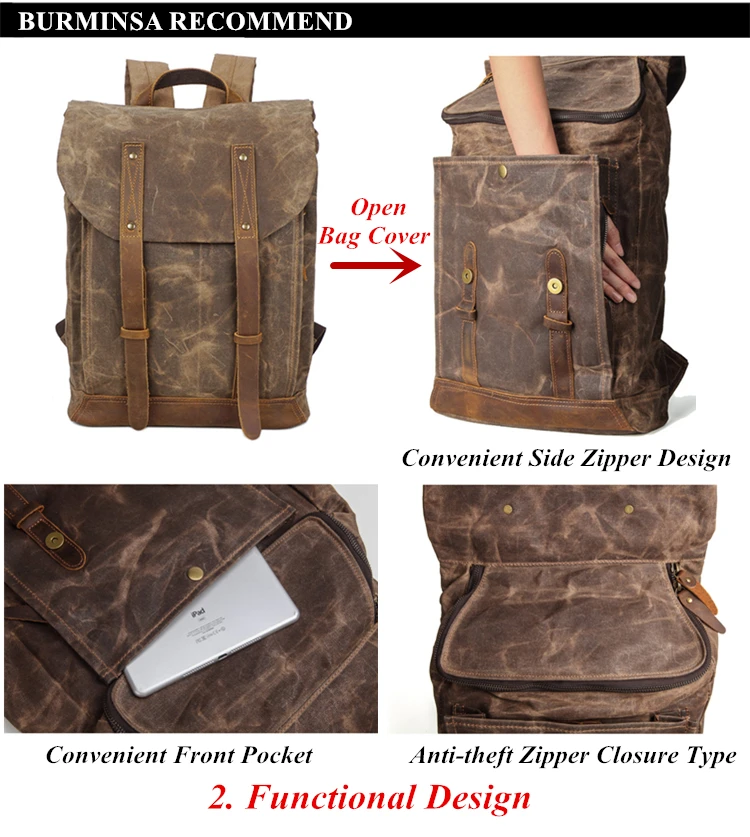 LARGE CAPACITY of Woosir Vintage Waxed Canvas Backpack