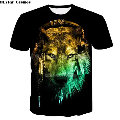 PLstar Cosmos  Men's Fashion Crazy DJ Wolf T-shirt For Men/Women Summer Tees Quick Dry Men/women 3d T Shirts Tops