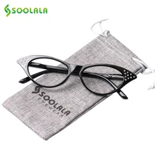 SOOLALA очки для чтения «кошачий глаз» женские Кристальные оправы для очков диоптрийные Дамские очки для дальнозоркости+ 1,0 1,25 1,5 1,75 до 3,5