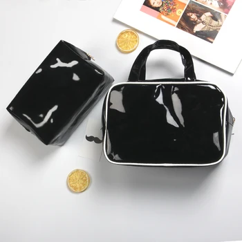 

Fashion Large Capacity Portable Black PVC Cosmetic Bag Travel Makeup Pouch Bags Woman Make Up Bags Organizer Kit Beauty Toiletry