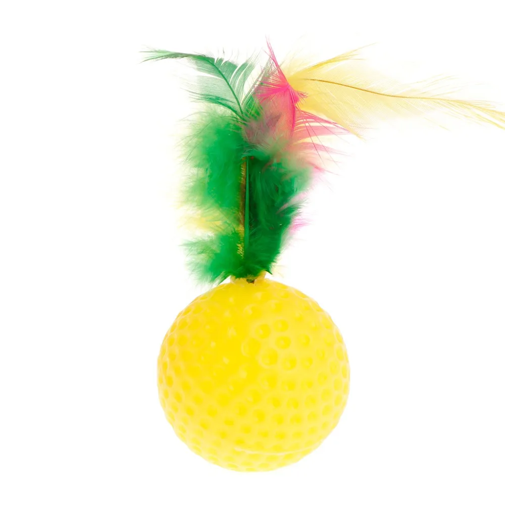 

Cat Teaser Golf Ball Feather Colorful Toys Squeaky Chew Play Intelligent Interactive Funny Pet Dog Puppy Kitten Supplies
