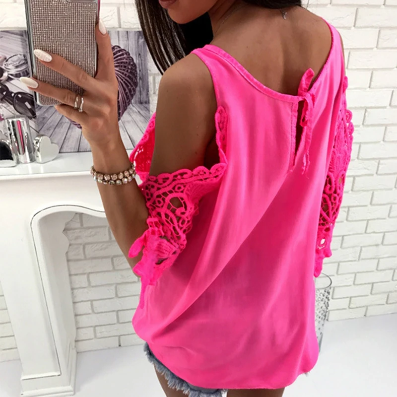 Womens Tops and Blouse Shirt 2018 Summer Top Casual Hollow Out Sleeve Off Shoulder Shirt Ladies Blouse Plus Size Boho Tunic Tops Blouses