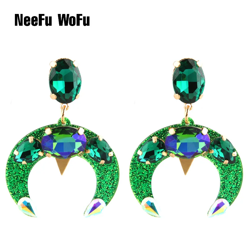 

NeeFu WoFu Drop Resin Horns Earrings Brand Crystal Big Earring Large Long Brinco Ear Accessories Oorbellen Christmas Gift