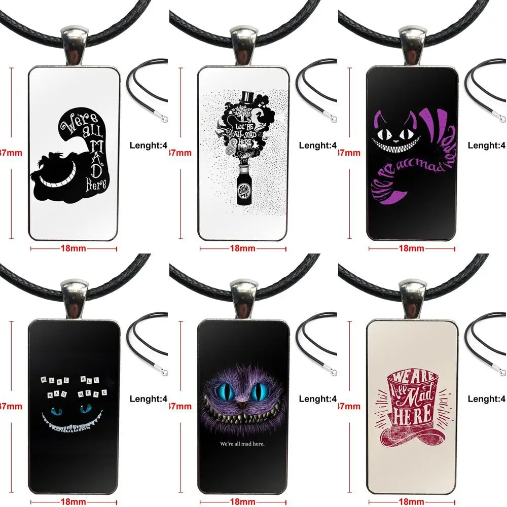 

For Girls Handmade Gift Design Fashion Vintage Glass Women Rectangle Necklace Pendants We're All Mad Here Alice In Wonderlandus