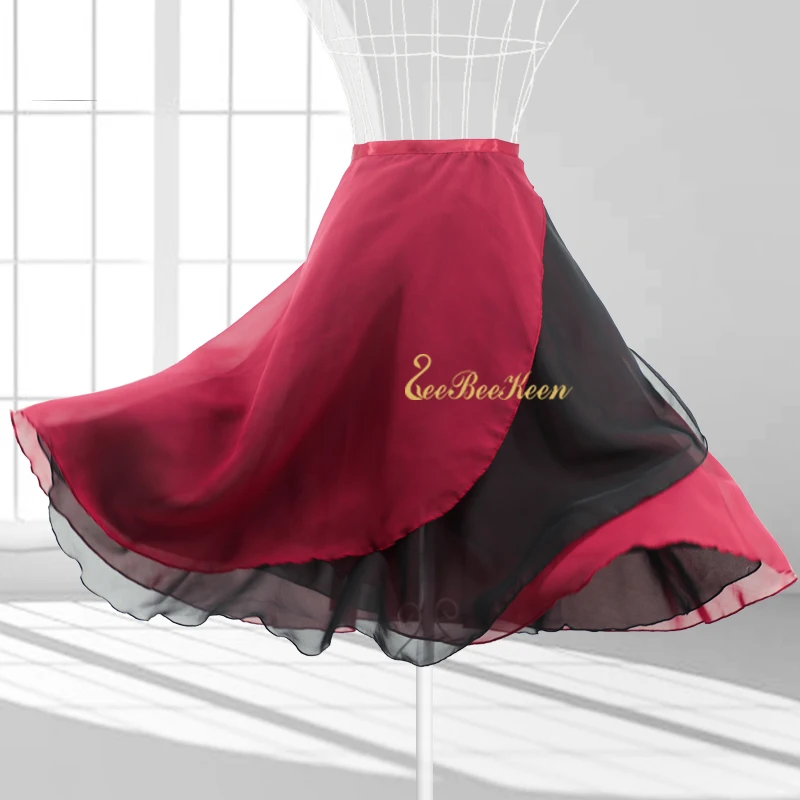 Ballet Chiffon Two-color Stitching Skirt Ballerina Summer Yoga/Sport Practice Long Skirt Women Dance Skirt Adult Wrap skirt