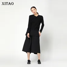 [XITAO] Корея Мода Новое поступление женские осень v-образный вырез пуловер тройник женский пэчворк геометрический принт Повседневная футболка ZLL1020